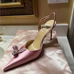 Mach and Mach Pink Satin Pointed Toe Slingback Pump